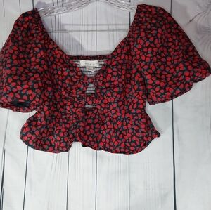 Band Of The Free Los Angeles Strawberry Cropped Puffy Sleeve Women's Top